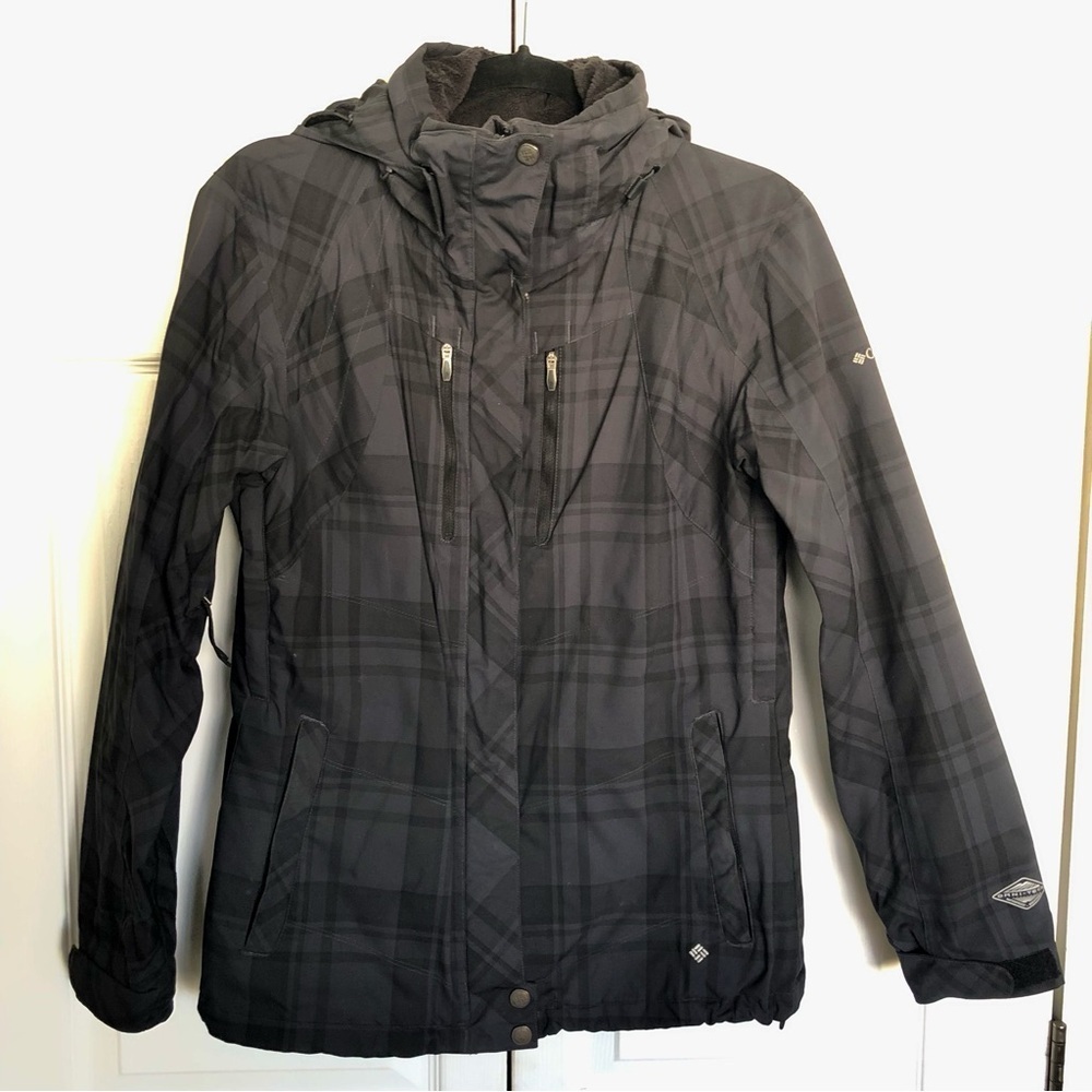 Columbia Whirlibird Black and Grey Plaid Interchange Jacket Coat Size S